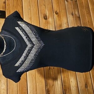 Guess 80s Glam V-neck Gold & Silver Shimmer Tee XS